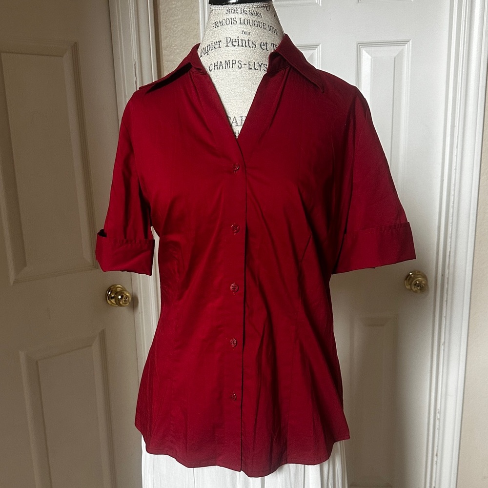 Red Button Up Blouse